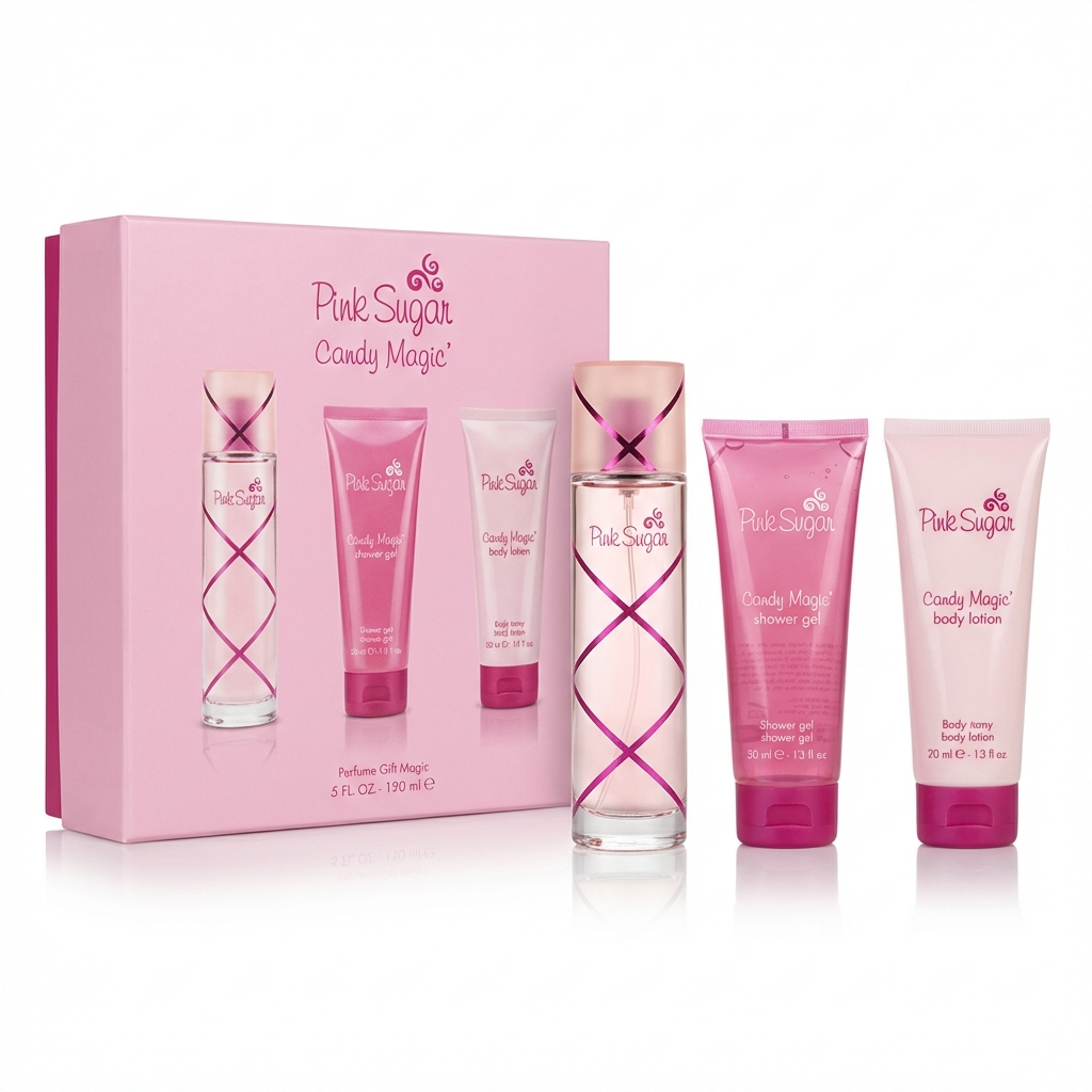 AQUOLINA_SET PINK SUGAR CANDY 3 PCS / 3.4 EDT / 1 OZ SHOWER / 1 OZ LOTION L