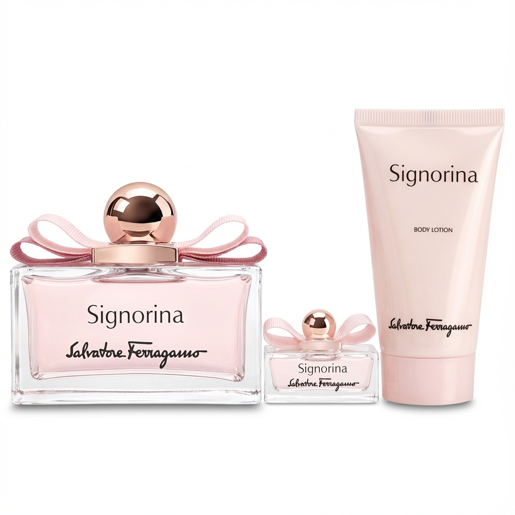 SALVATORE FERRAGAMO_SET SIGNORINA 3 PCS + 3.4 EDP + 15 ML TRAVEL + 50ML BODY LOTION L