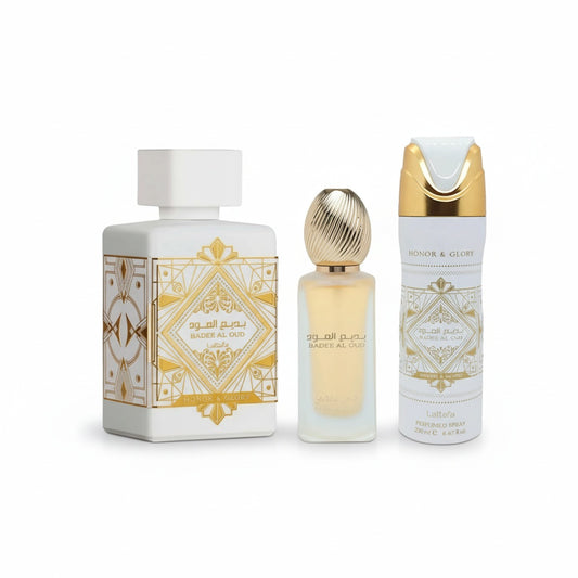 LATTAFA_LATTAFA BADEE AL OUD HONOR & GLORY 3.4 EDP M+1.7 HAIR MIST+6.7 BODY/SPRAY (128612) - Emirates