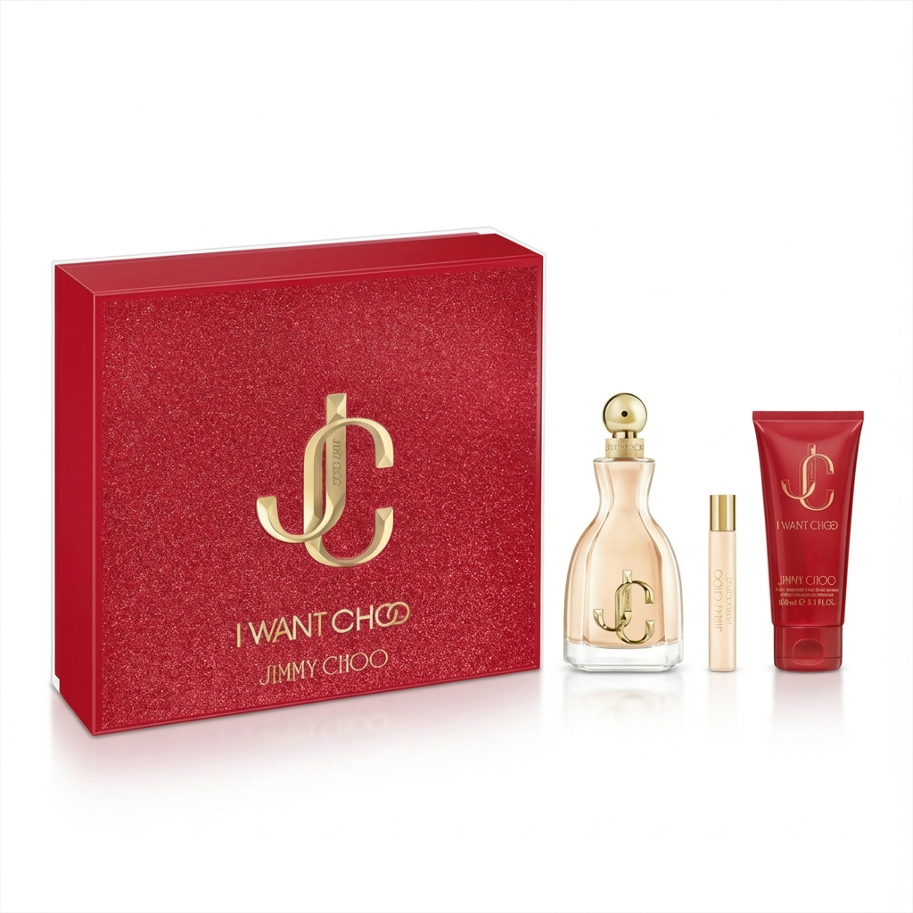JIMMY CHOO_SET  I WANT CHOO LE PARFUM  3 PCS EDP 3.4 / 7.5 TRAVEL / 3.3 LOTION  L