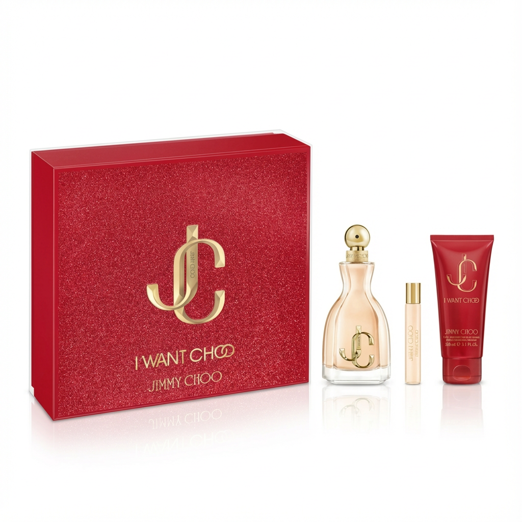 JIMMY CHOO_SET  I WANT CHOO RED 3 PCS EDP 3.4 / 7.5 TRAVEL / 3.3 LOTION  L