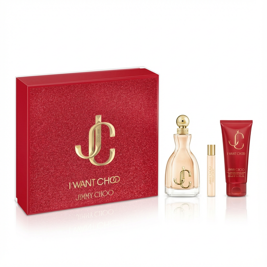JIMMY CHOO_SET  I WANT CHOO RED 3 PCS EDP 3.4 / 7.5 TRAVEL / 3.3 LOTION  L
