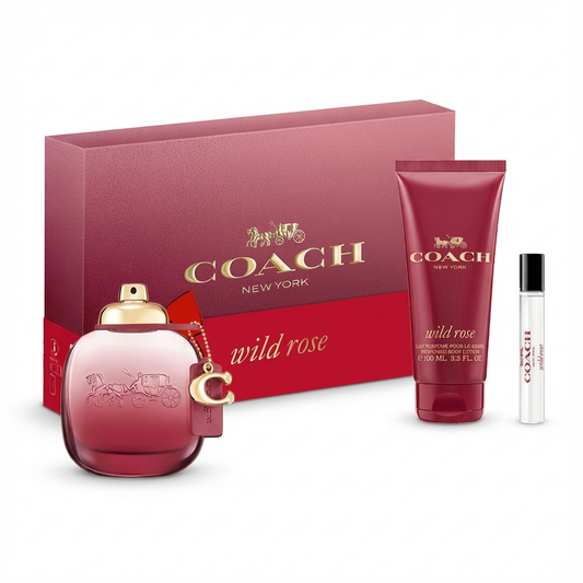 COACH_SET NEW YORK WILD ROSE 3 PCS 3.0 EDP+ BODY LOTION 100ML+TRAVEL 7.5 ML L
