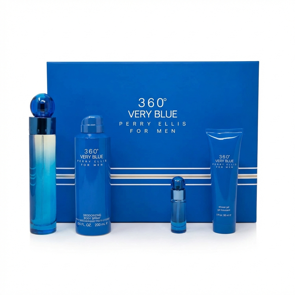 PERRY ELLIS_SET 360 VERY BLUE 4 PCS 3.4 EDT + 6.0 DESODORANTE + 3.0 SHOWER GEL + 0.25 MINI SPRAY M