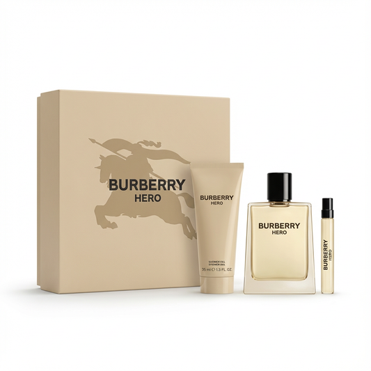 BURBERRY_SET BURBERRY HERO 3 PCS 100ML EDT / 10ML TRAVEL / 75 ML SHOWER GEL M