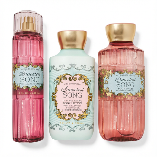 BBW_SWEETEST SONG SET BODY MIST + BODY LOTION + BODY WASH + CANDLE + WALL PLUG 5PCS L