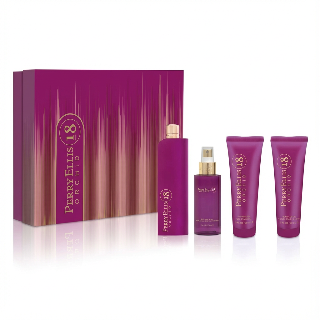 PERRY ELLIS_SET 18'' ORCHID 4 PCS 3.4 EDT + 4.0 BODY SPRAY + 3.0 SHOWER GEL + 3.0 BODY LOTION L