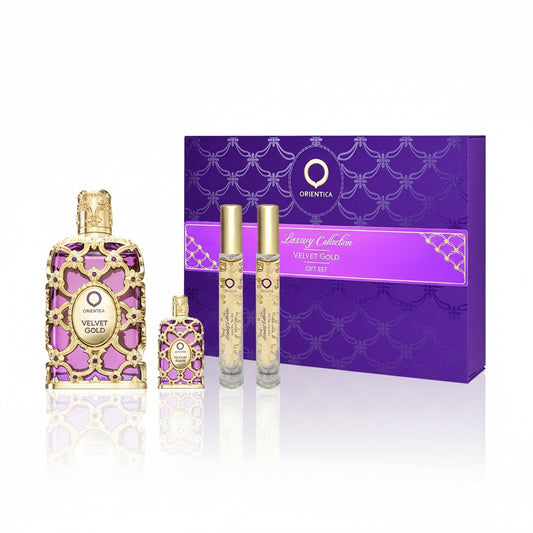 AL HARMAIN_ORIENTICA VELVET GOLD PURPLE 2.8 EDP U + 2x10ML ATOMIZADOR+ 7.5ML -  (126080) - Emirates